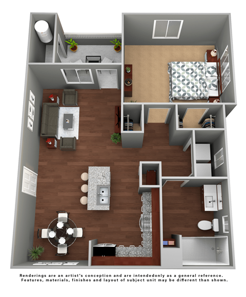 Floor plan for 1 bed, 1 bath, 822 sqft